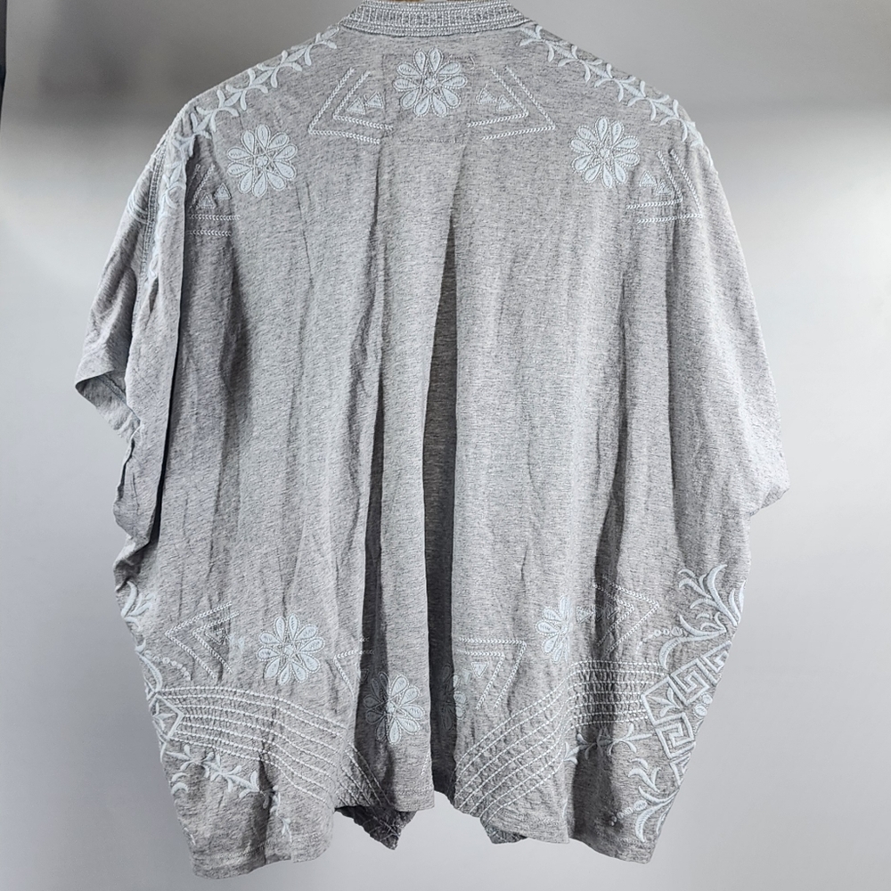 Johnny Was JWLA Short Sleeve Cotton Open Draped Cardigan Topper Embroidered S - Picture 3 of 8